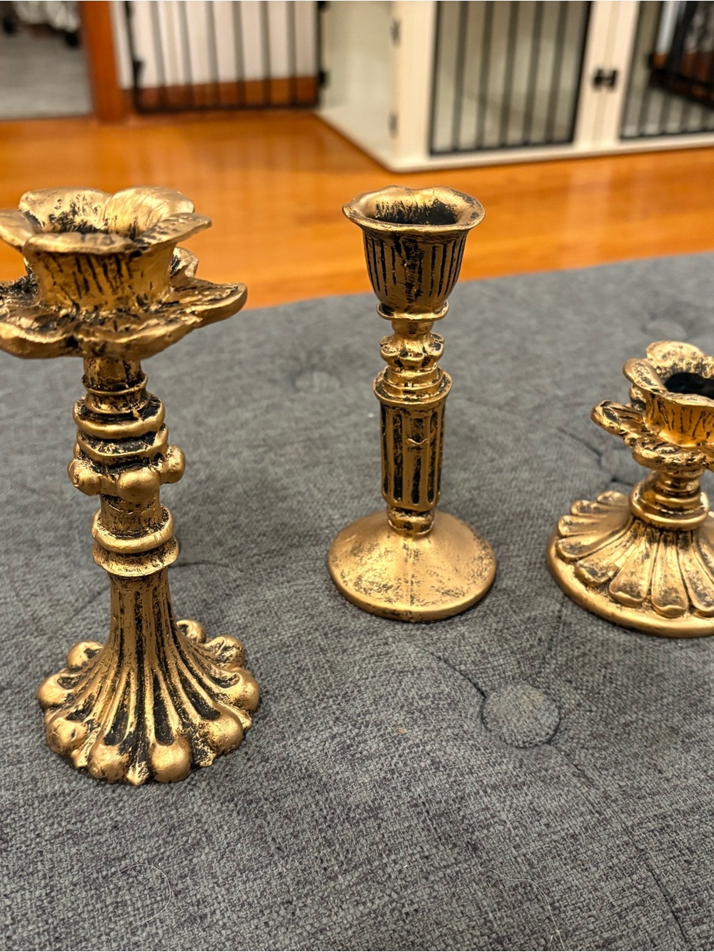 Antique-Style Gold Metal Candle Holders Set - Home Accents